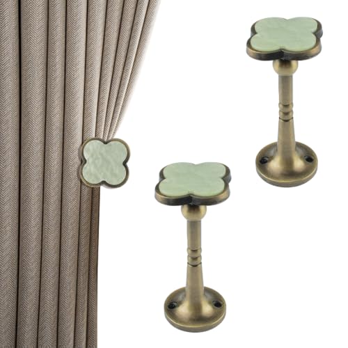 Black Antique Bronze Four Leaf Clover Curtain Hooks 2Pcs - Mother of Pearl Decor