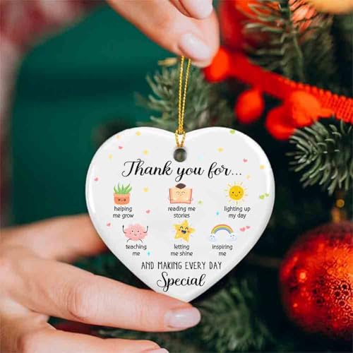 Thank You Teacher Ornament Heart-Shaped Ceramic Keepsake Gift with Variation HC-53