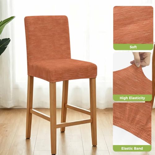 Habtucy Terracotta Solid Color Bar Stool Chair Covers Set of 4 - Stretch Linen Texture Pub Counter Height Café Dining Furniture