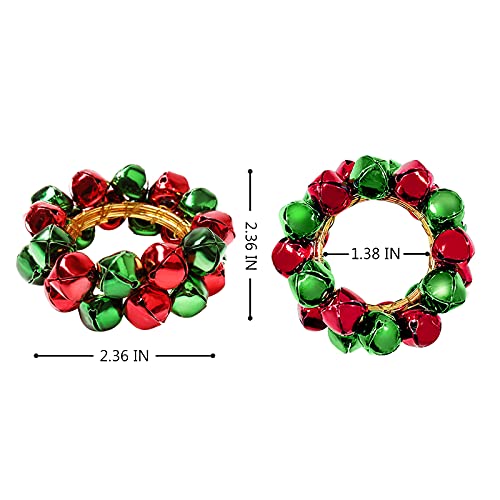 Christmas Bell Napkin Rings Set of 6 - Green and Red Metal Buckle Decoration