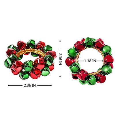 Christmas Bell Napkin Rings Set of 6 - Green and Red Metal Buckle Decoration