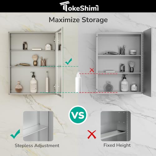 14x24 Inch Double-Sided Medicine Cabinet with Mirror and 110° Hinge - Light Aluminum Frame