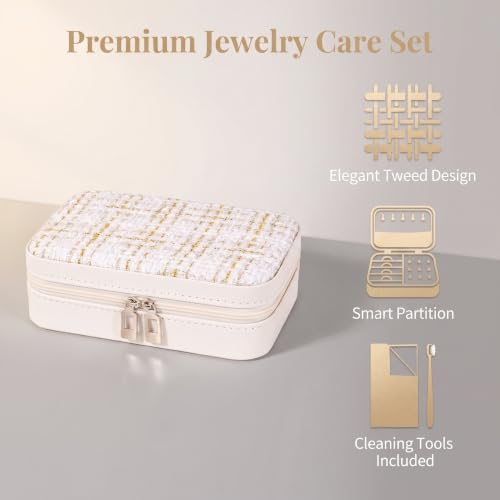 White Travel Jewelry Case, Portable Earring and Necklace Organizer