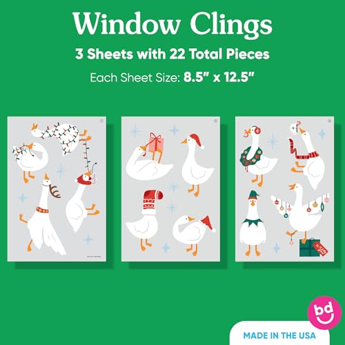 Christmas Silly Goose Window Clings - Reusable Holiday Decals for Windows & Mirrors