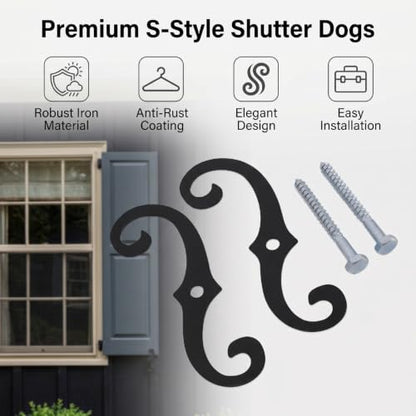 2pcs 6.3in Iron Shutter Dogs, Anti-Rust Exterior Tieback Fasteners with Screws
