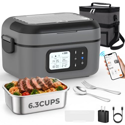 Cordless Electric Lunch Box with App Control 1.5L Gray - Portable Warmer