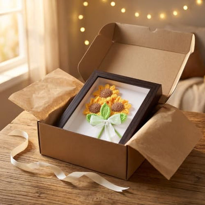 Walnut Crochet Sunflower Shadow Box Frame - Farmhouse Decor, 6x8