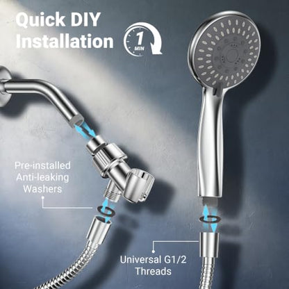 Handheld Shower Head with High Pressure & Adjustable 59-Inch Hose