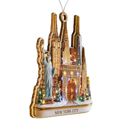 NYC Skyline Christmas Ornament with Statue of Liberty - New York Holiday Decor - New York Ornaments