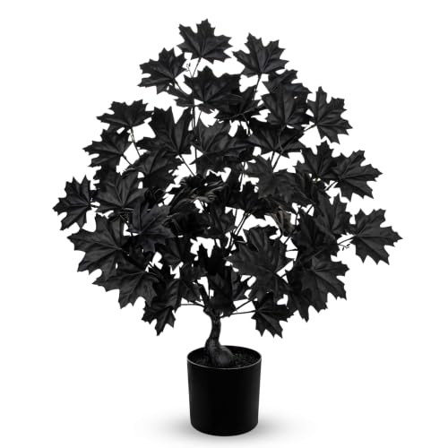 Artificial Black Maple Tree in Pot - 25.6 Inch Faux Fall Plant Gothic Decor - Black Variation