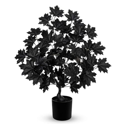 Artificial Black Maple Tree in Pot - 25.6 Inch Faux Fall Plant Gothic Decor - Black Variation