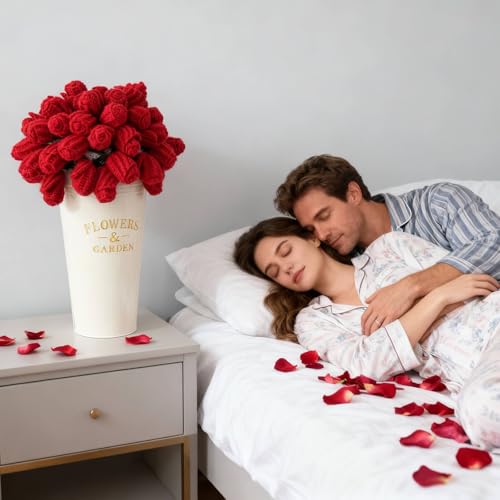 Crochet Flower Bouquet Blanket for Women - 74 Inch Valentine Gift, Rose / 74in