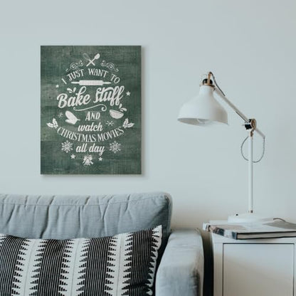 Bake Stuff Christmas Movies Word Canvas Wall Art - 24x30 Inches, Holiday Kitchen Decor