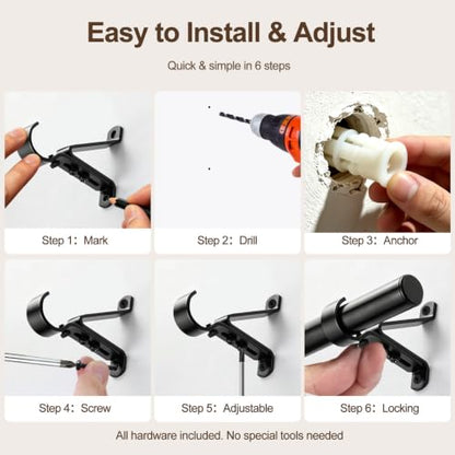 Heavy Duty Adjustable Curtain Rod Brackets 3 Pack - Supports 30 lb