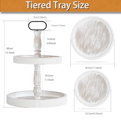 White 15.7-Inch Two Tiered Cupcake Stand Decorative Tray Farmhouse Home Decor