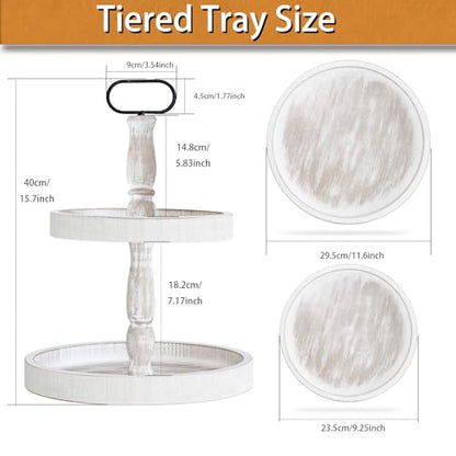 White 15.7-Inch Two Tiered Cupcake Stand Decorative Tray Farmhouse Home Decor