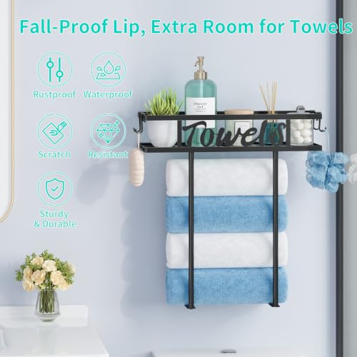 2-Tier Wall Mounted Towel Rack for Bathroom Above Toilet - Rust-Resistant Metal
