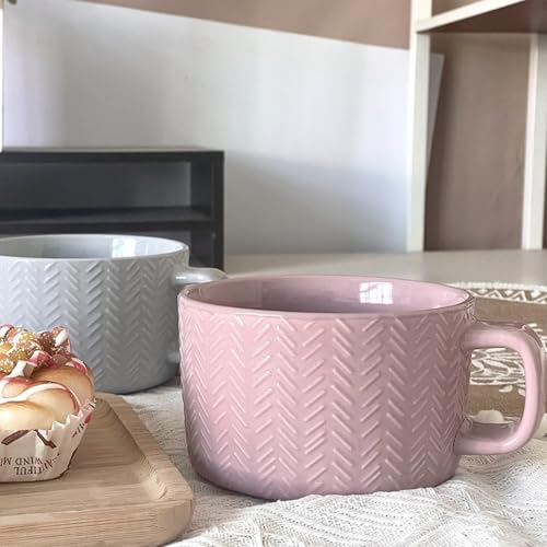 Disoza 24 OZ Gray Oversized Ceramic Coffee Mug with Handle - XXL Soup Cup