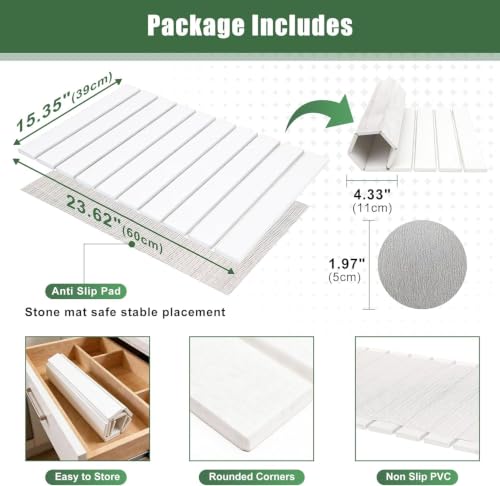 White Large Stone Drying Mat for Kitchen Counter 24x16 Foldable & Absorbent