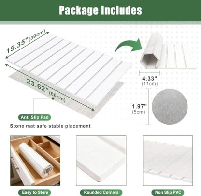 White Large Stone Drying Mat for Kitchen Counter 24x16 Foldable & Absorbent