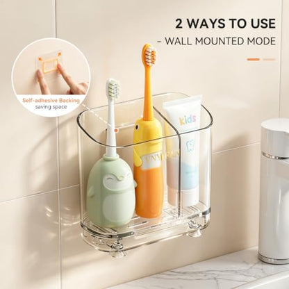 Clear Wall Mounted Electric Toothbrush Holder with 2 Slots & Removable Divider
