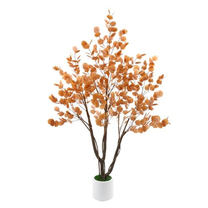 Artificial Fall Eucalyptus Tree 5FT - Indoor Outdoor Faux Tree with Natural Trunk - Fall Eucalyptus Variation