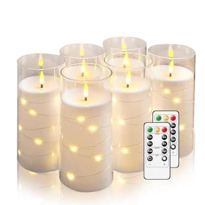 Flickering Flameless Candles with Remote Timer - White, 6 Pack