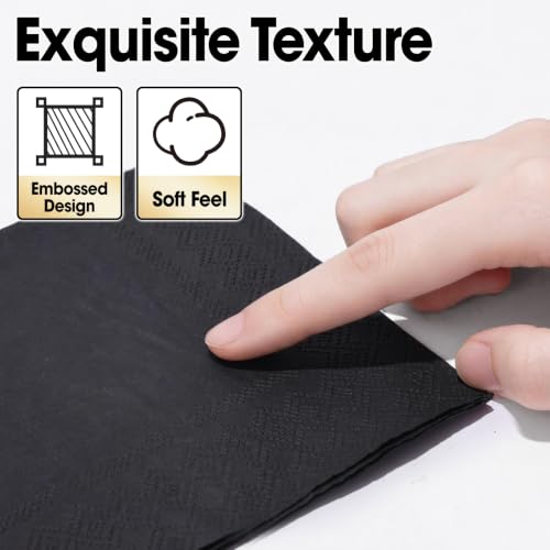 Black Cocktail Napkins Bulk Pack - 2-Ply Disposable Paper for Parties & Bar