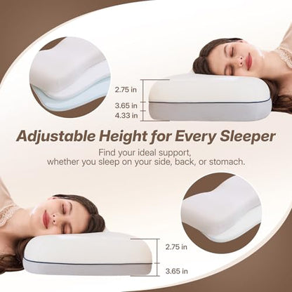 Cervical Neck Pillow - Adjustable Memory Foam Support, White - CosBed