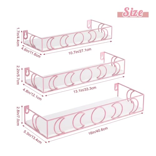 Moon Phase Floating Shelves Set of 3 - White Pink Wall Storage Decor