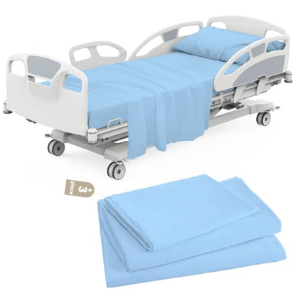Hospital Bed Sheets Set 3 Piece Blue Fitted Flat Pillowcase Home & Hospital Use