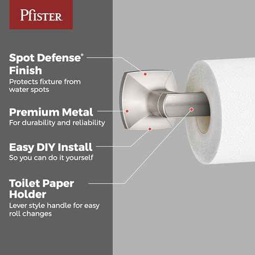 Pfister Vaneri Toilet Paper Holder, Bathroom Tissue Roll Holder, Wall-Mounted, Screw-In, Spot Defense Brushed Nickel Finish, BPHVRI0GS