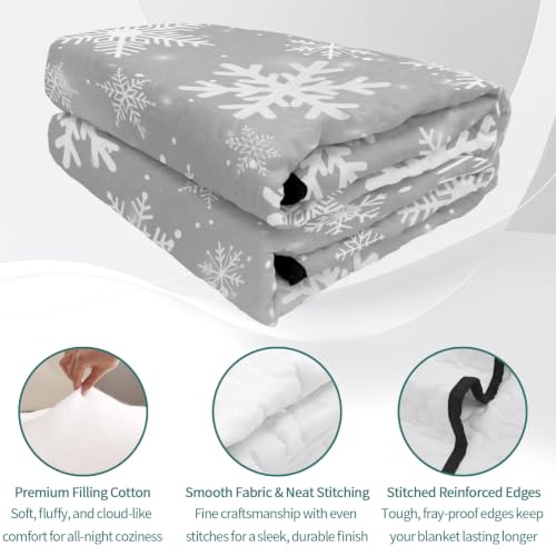 Silver Snowflakes Christmas Quilt Set Twin XL Bedding - Winter Holiday Lightweight Comforter with Pillowcases