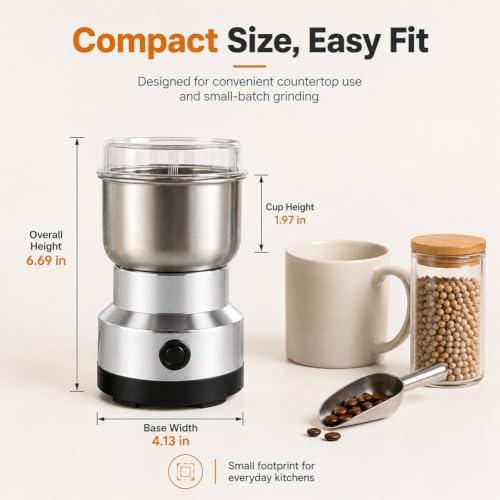 Silver High-Speed Stainless Steel Grain & Spice Grinder with Coffee Mill Attachment