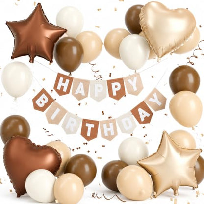 Brown Neutral Birthday Decorations Felt Happy Birthday Banner & Balloons - Variation of THIS listing