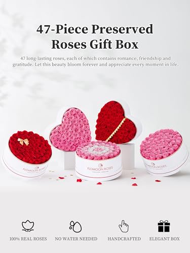 47 Preserved Roses in a Box - Romantic Red Flowers Gift Set