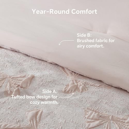 Pink Bow Comforter Set King Size Soft Fluffy Bedding - Bedelite