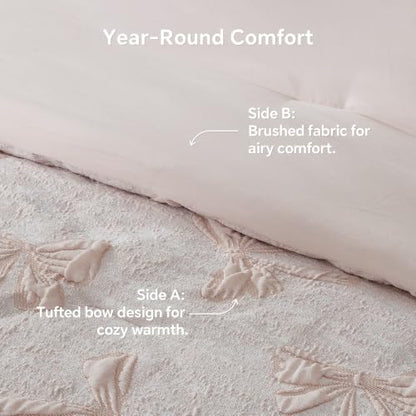 Pink Bow Comforter Set King Size Soft Fluffy Bedding - Bedelite