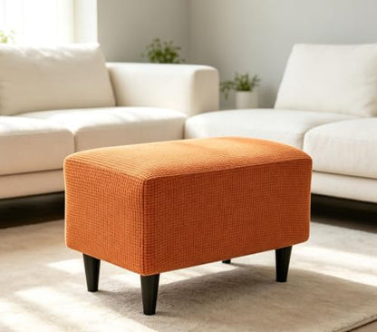 Stretch Waffle Corduroy Ottoman Cover - Small Footstool Slipcover - Rice Variation