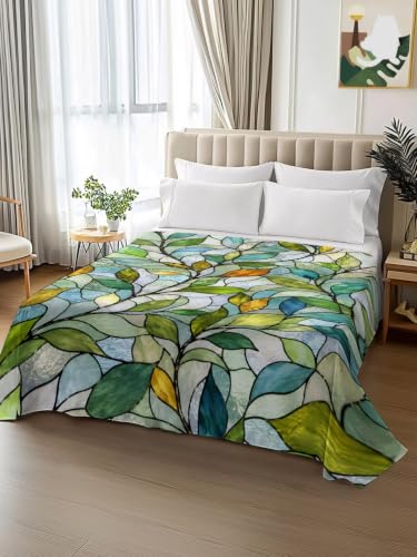 Queen Flat Sheet - Emerald Green or Sage Green Botanical Bed Sheets - Microfiber, Hotel Quality, 90x102 Inches