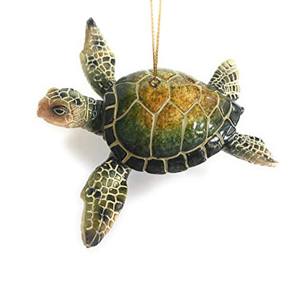 Sea Turtle Christmas Ornament Set - Blue & Green Coastal Holiday Decor