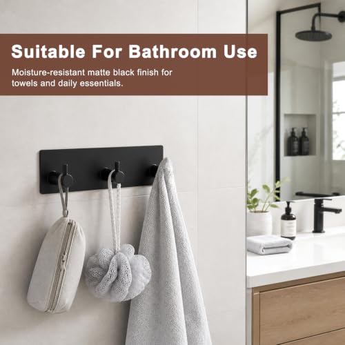 Adhesive Wall Mount Key Holder with 3 Hooks - No Drill, Rust-Resistant Stainless Steel Organizer
