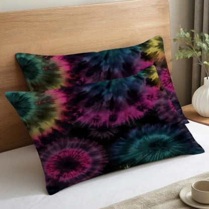 Tie Dye Pillow Cases Set of 2 - Black Teal Purple, 20x26 Inch Microfiber