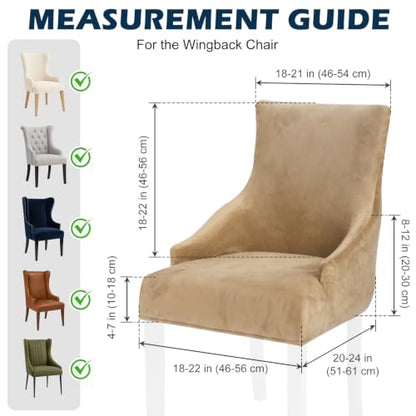 Velvet Wingback Dining Chair Cover - Coffee, 1 Piece - Soft & Skin-Friendly