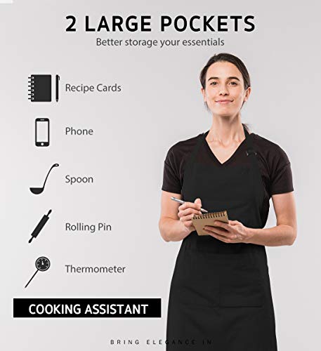 Syntus 2 Pack Adjustable Bib Apron Thicker Waterdrop Resistant with 2 Pockets Cooking Kitchen Aprons for Women Men Chef, Pinstripe Black White