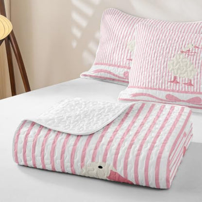 Pink Stripe Goose Quilt Set Twin Lightweight Quilt & Pillowcase