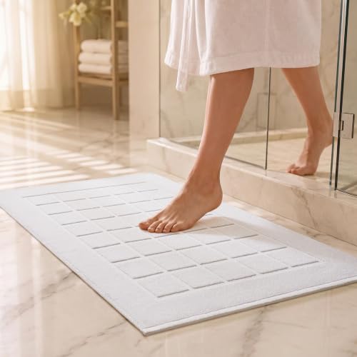 C3 White 20x32 Inch Cotton Bath Mat Towel - Soft & Absorbent Floor Rug