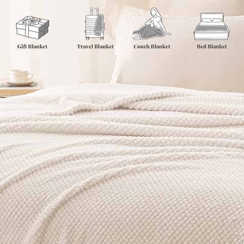 Ivory Fuzzy Fleece Throw Blanket 50x70 Inches - Extra Large Cozy Couch Blanket