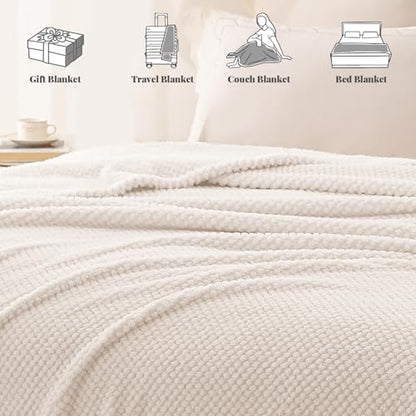 Ivory Fuzzy Fleece Throw Blanket 50x70 Inches - Extra Large Cozy Couch Blanket