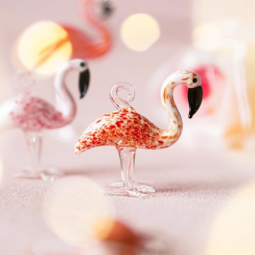 Set of 2 Hand Blown Glass Flamingo Ornaments for Holiday Tree Decor